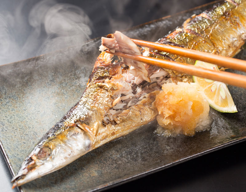 Japanese salt-grilled sanma (Pacific saury) fish