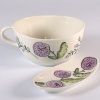 Purple aster floral design soup cup and spoon rest