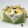Cotton fabric bento bag with drawstring ties and shiba inu dog design