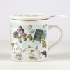 'Penguin Café' Cat Mug with Tea Strainer and Ceramid Lid