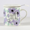 'Anemones' cat design tea mug with strainer and ceramic lid