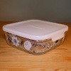 Medium-sized glass storage container with black & white floral design by Shinzi Katoh