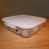 Large-size glass storage container with black & white floral design by Shinzi Katoh