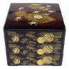 Three tier jyubako Japanese bento box in black with intricate gold design