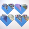 Set of 4 Origami Heart shaped Japanese fabric coasters in blue Mountain River colours