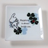 'Ribbon Cat' square mini plate with white cat design