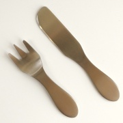 Brushed stainless steel picnic or lunchbox fork and knife set