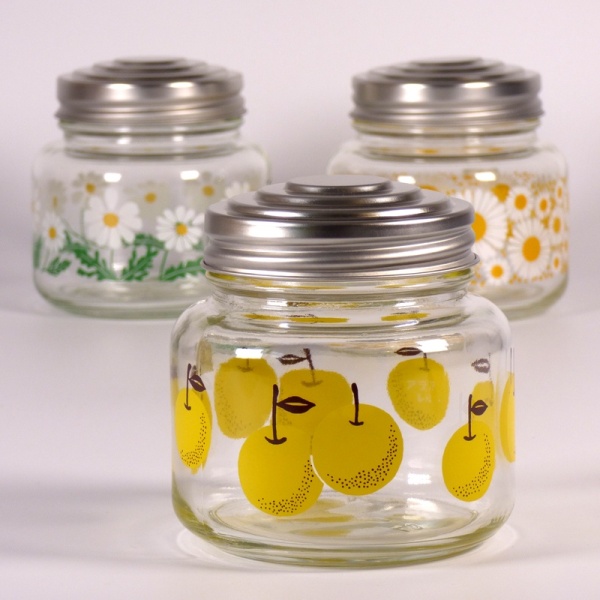 Three retro glass storage jars
