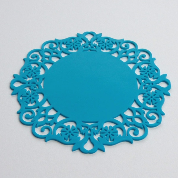 Silicone lace coaster - turquoise blue
