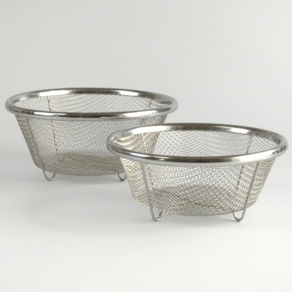 Two small stainless steel kitchen strainers
