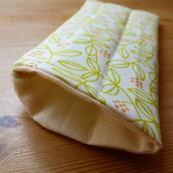 Handmade quilted glasses case in yellow leaf print