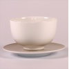 White porcelain Japanese tea bowl with grey saucer