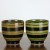 Pair of Japanese tea cups with green and red stripe patterns