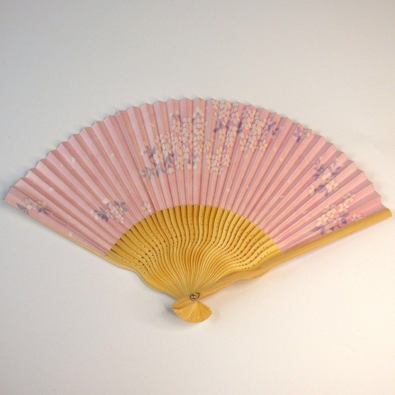 Pale pink sakura design Japanese folding fan