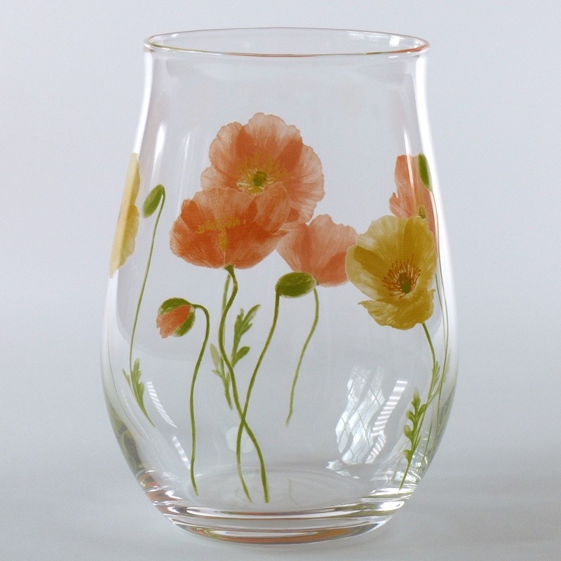 'Hana fumi' yellow and orange poppy design Japanese glass tumblers